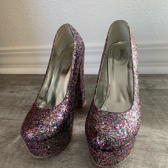 Kimchi Blue Glitter Platform Heels Burlesque Pride - Picture 4 of 5